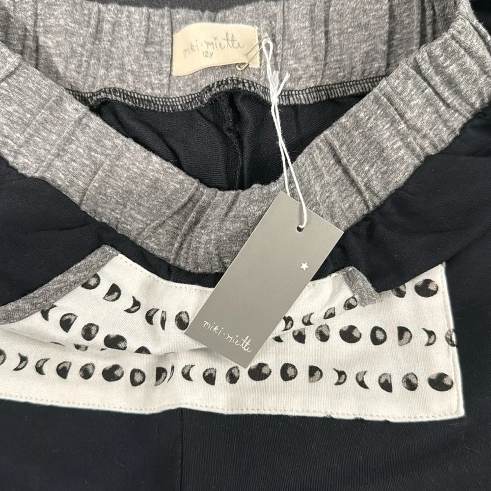 Miki Miette Nordstrom Kids Black Gray Pants Moons Size 12 New NWT